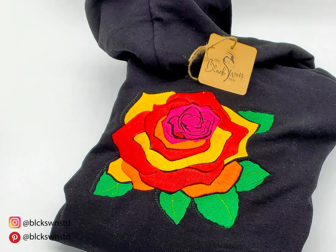 Layered truck-art rose embroidery