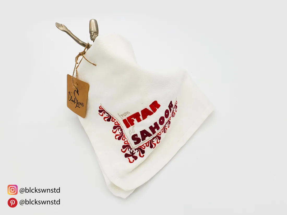 Iftar & Sahoor Napkin: embroidered napkin set of 4 by BlackSwan
